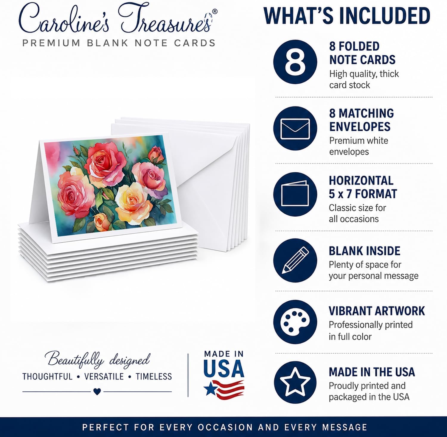Caroline's Treasures DAC1701GCA7P Oklahoma Roses in Watercolor Greeting Cards and Envelopes Pack of 8 Blank Cards with Envelopes Whimsical A7 Size 5x7 Blank Greeting Cards