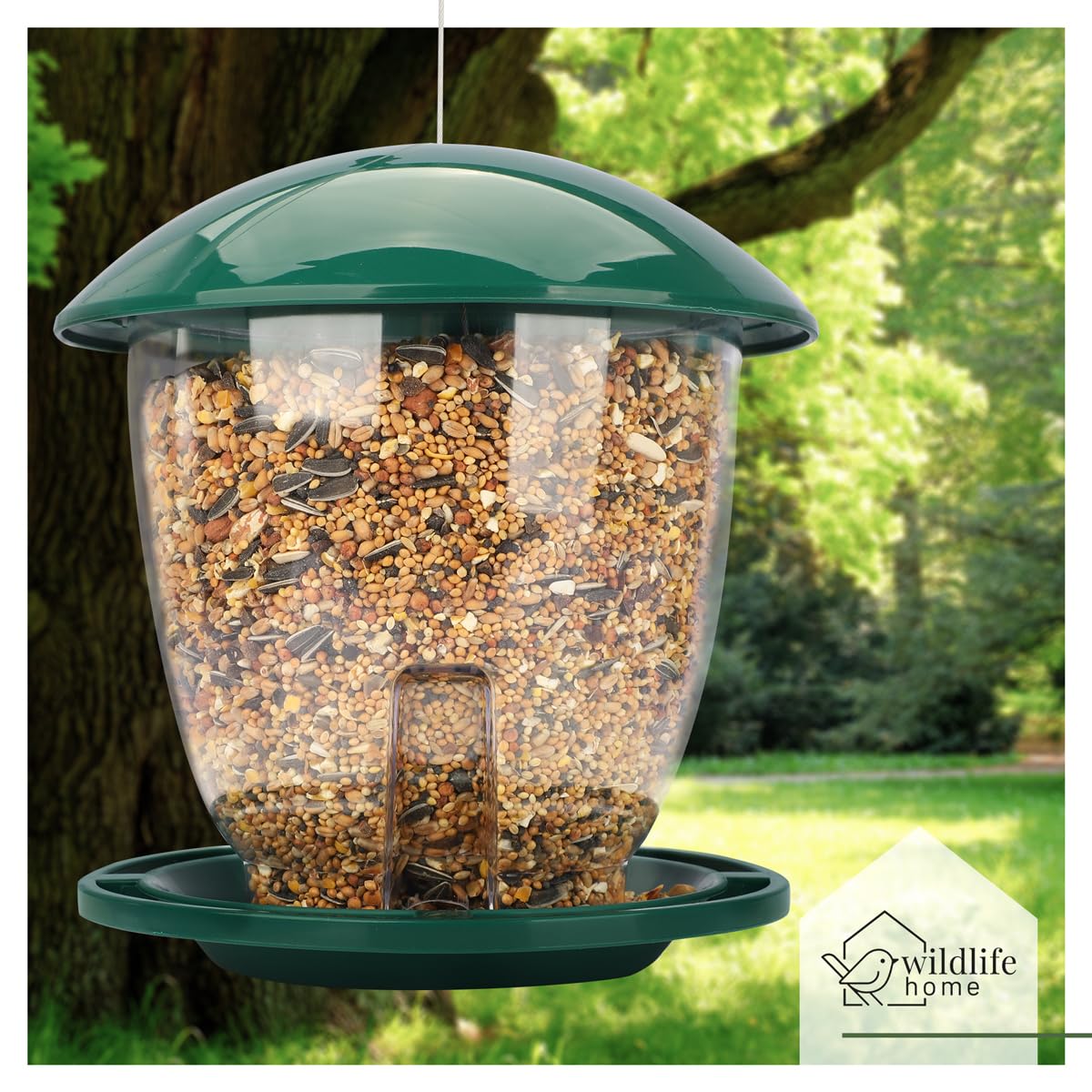 WILDLIFE HOME Comedero para pájaros XXL para colgar, 1,5 kg, extra grande, capacidad de comida para pájaros, estación de alimentación para pájaros silvestres, comedero para pájaros, comedero para