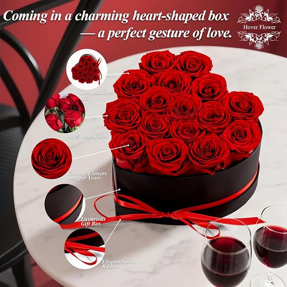 Forver Preserved Roses in a Box, Flowers for Her,Eternal Roses Preserved Flowers for Delivery Prime Birthday, Mothers' Day, Valentine's Day, Christmas (Red, 16 Roses)