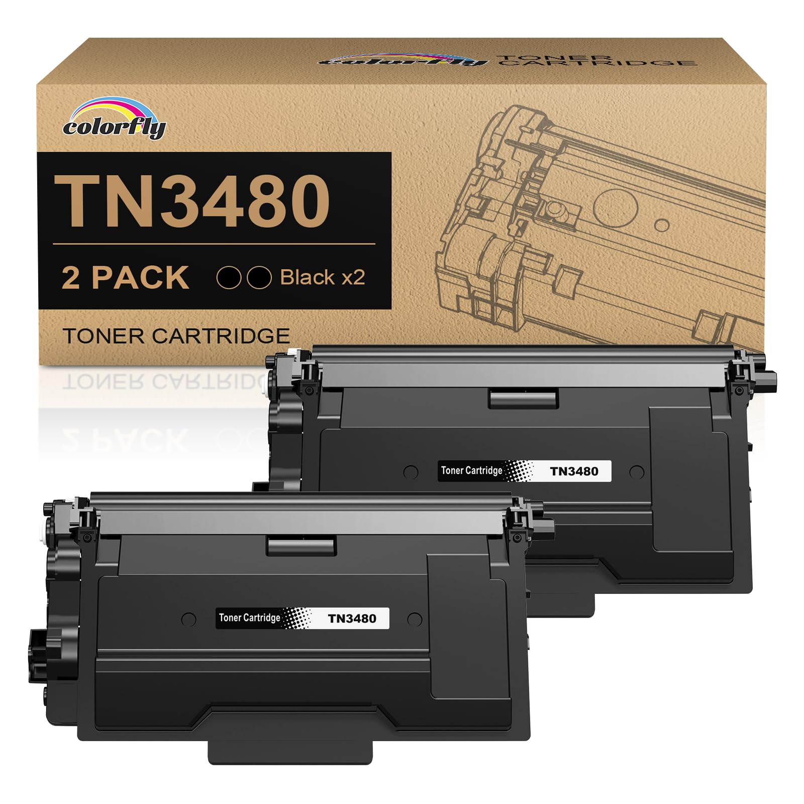 colorfly TN3480 Cartuccia Toner Compatibile per Brother TN-3480 TN3480 TN-3430 TN3430 TN 3480 TN 3430 HL-L5100DN MFC-L5750DW MFC-L5700DW HL-L5200DW HL-L6400DW HL-L5000D HL-L5200DWT, 2-Nero