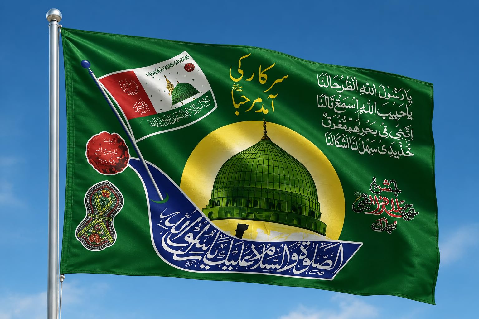 Eid Milad-un-Nabi Islamic Flag 60 x 90 cm | Green Dome Religious Juloos Decoration-image-35