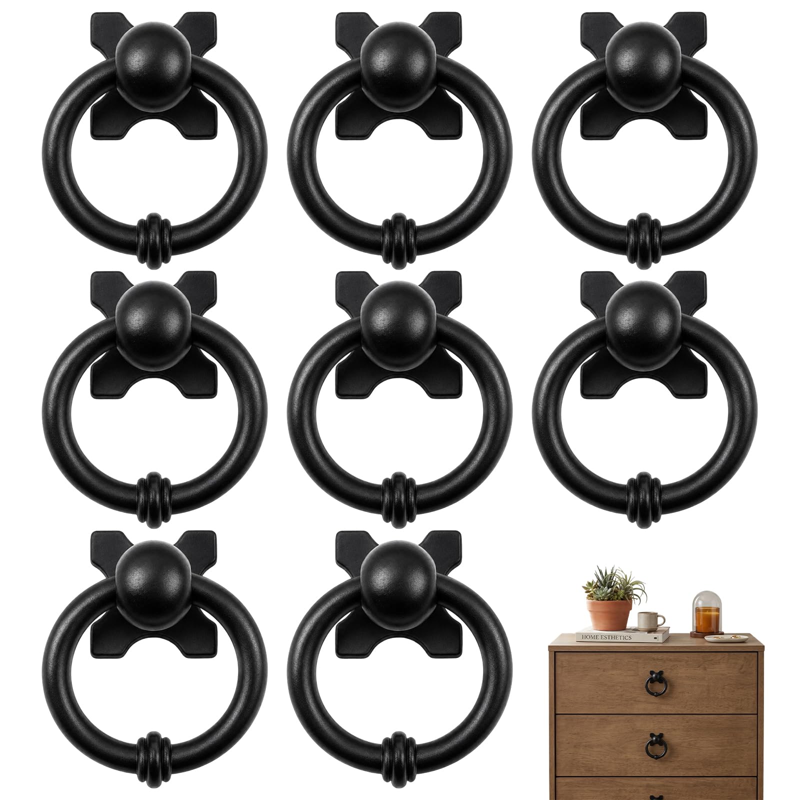 WORUIB 8Pcs Black Drawer Handles, Blacks Cupboard Knobs, Black Drawer Knobs, Furniture Handles for Kitchen Cabinets and Wardrobes, Drawer Knobs Vintage Style