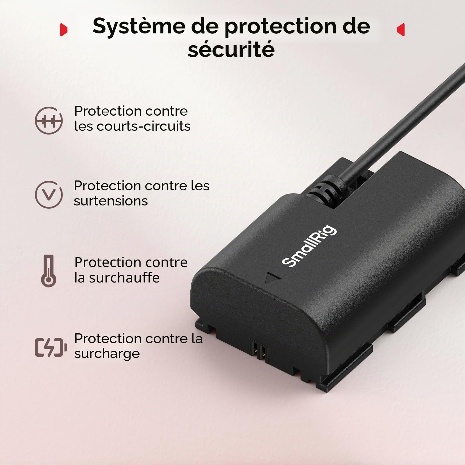 SMALLRIG Batterie Factice pour Canon LP-E6P, Batterie d'Appareil Photo D-Tap pour Canon EOS R5 Mark II, R6 Mark II R5, R5C, R6, R7, 5D Mark II, 5D Mark IV, 60D, 70D, 80D, 90D, XC10, XC15, 5DS, 5DSR