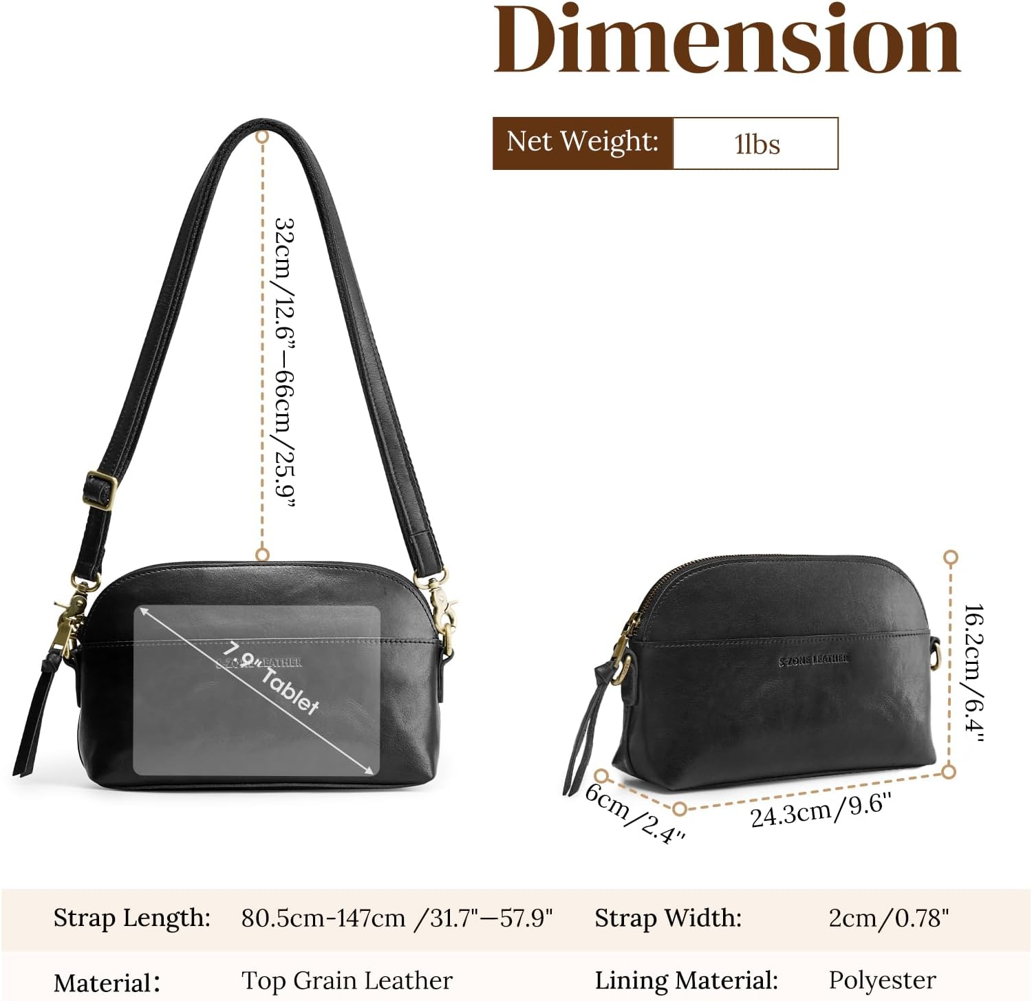 S-ZONE Genuine Leather Crossbody Bags for Women Small Leather Purses Vintage Crossbody Handbag Designer Shoulder Bag | Leather, Vintage, Designer, Small - Image 4