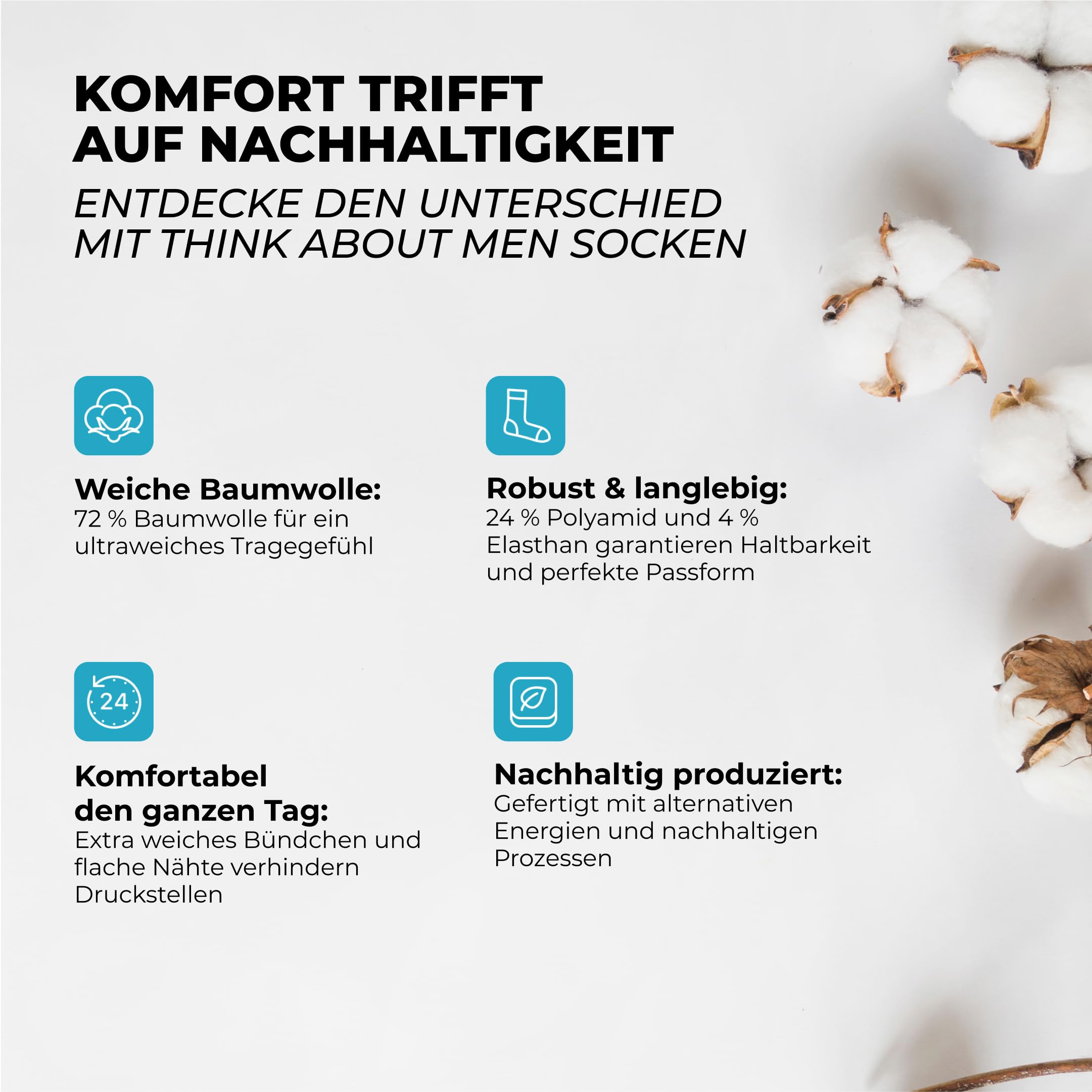 Lenz Think About Men Socken Herren: Nachhaltige, weiche und langlebige Herrensocken, extra weiches Bündchen, flache Nähte, gekettelte Sockenspitze