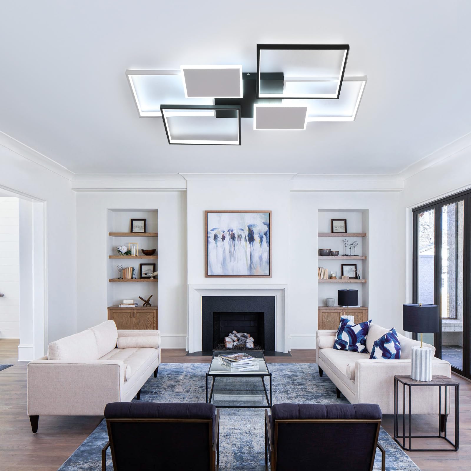 Plafoniera LED da Soffitto 110CM, 72W 8100LM Lampada Dimmerabile con Telecomando, 3000K-6000K, per Camera da Letto, Cucina, Soggiorno, Studio, Nero+Bianco