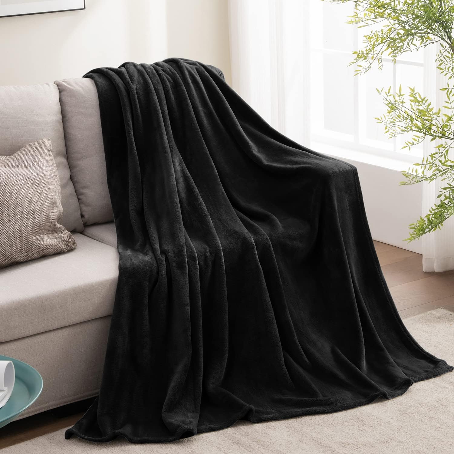 BEDELITE Fleece Blankets Twin Size Black Throw Blankets for