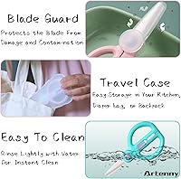 Vista 4 de Tijeras de cerámica para alimentos para bebés con estuche de viaje, tijeras para niños pequeños con bloqueo de seguridad, ideales para pizza