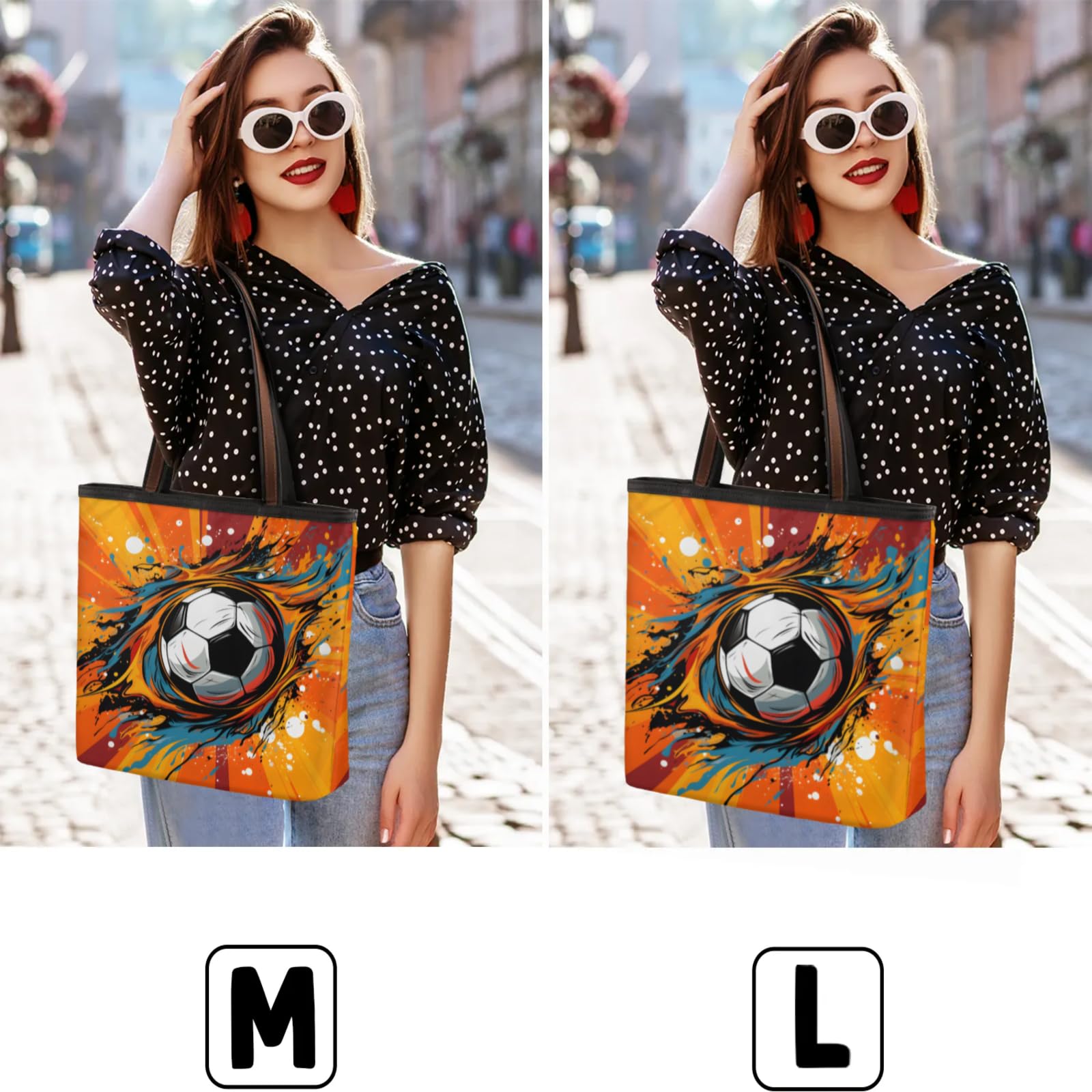 Watercolour Football Tote Bag Multi Pocket Zippered Beach Bag Lightweight Waterproof Handbag for Women Men Work Gym Travel Swimming Yoga Grocery Shopping M