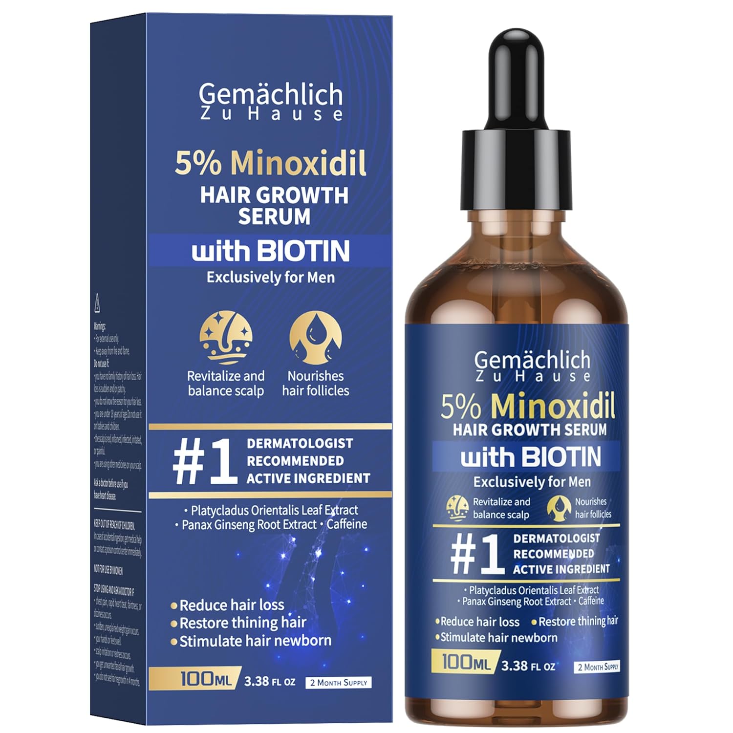 5 Minoxidil for Men Hair Growth with Biotin 100ML Topical Minoxidil Solution Serum with Rosemary Caffeine for Hair
