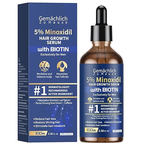 5% de minoxidil para el crecimiento del cabello con biotina, 3.4 fl oz de suero tópico de solución de minoxidil con romero y cafeína para