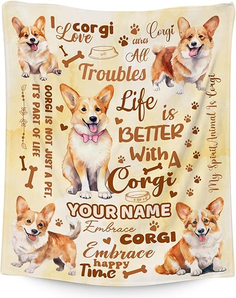 Custom Corgi Blanket, Corgi Lovers Gift, Cute Soft Throw Gifts for Girls Boys Women, Cozy Flannel Throw Blankets for Couch Office, 40"x50"