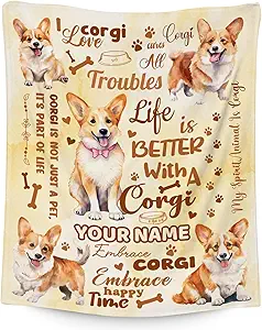 Custom Corgi Blanket, Corgi Lovers Gift, Cute Soft Throw Gifts for Girls Boys Women, Cozy Flannel Throw Blankets for Couch Office, 40"x50"