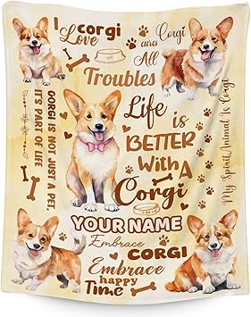 Custom Corgi Blanket, Corgi Lovers Gift, Cute Soft Throw Gifts for Girls Boys Women, Cozy Flannel Throw Blankets for Couch Office, 40"x50"