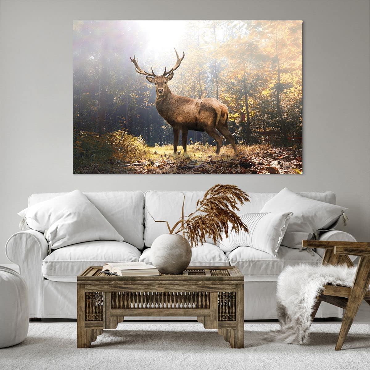 Tableau Sur Toile Cerf Géométrique - Format 120x80 Cm, Impression Haute Qualité, Finition Satinée - Déco Murale Moderne