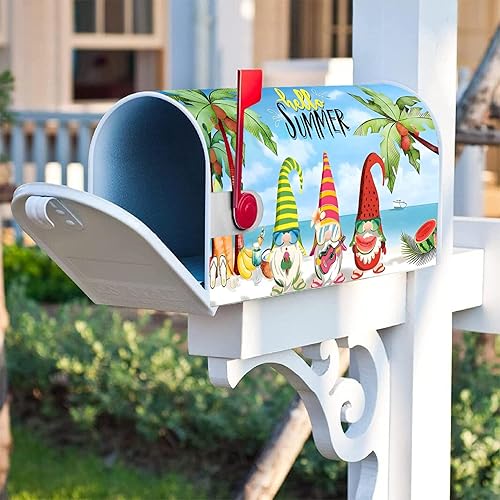 Miniatura 5 de Texupday Hello Summer - Cubierta para buzón con diseño de gnomos de playa tropical con tira magnética, tamaño estándar de 21 x 18 pulgadas, para