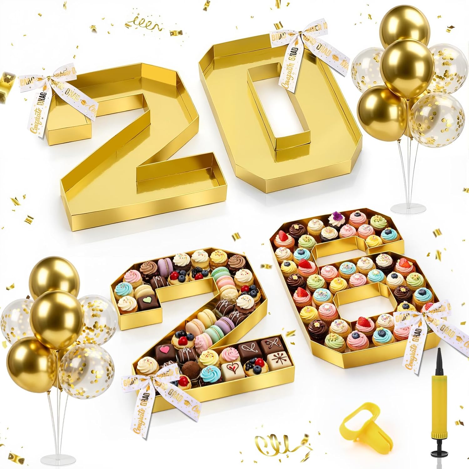 2026 Grad Cardboard Letters Numbers for Charcuterie, 10 Inch Graduation Party Decoration Set Fillable Letter Food Tray G R A D Letters Reusable Box Balloon for Graduation Party(Gold,2026)