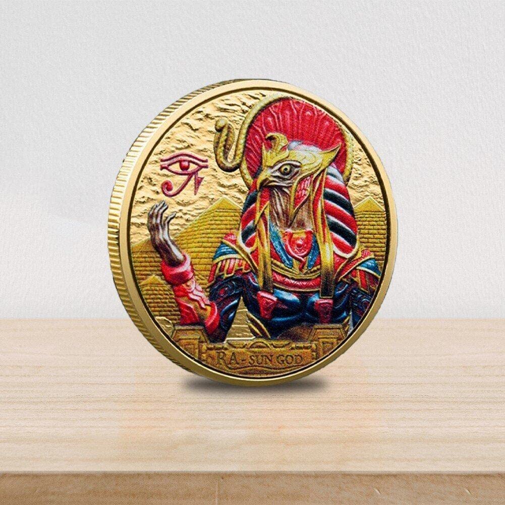 Moneda Pintada del Dios del Antiguo Egipto, Monedas Conmemorativas del Dios Ra-, Insignia De Oro Y Plata, Artesanía De Metal Coleccionable