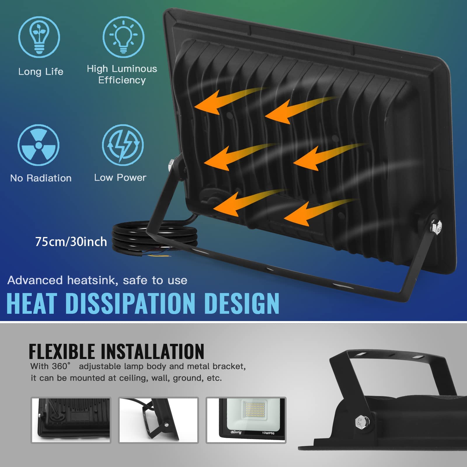 LED Strahler Außen 100W, LED Scheiwerfer 6000K Kaltweiß 10000LM | IP66 Wasserdicht Außenstrahler, 120° Strahl, Fluter für Garten Garage Hof Hinterhof