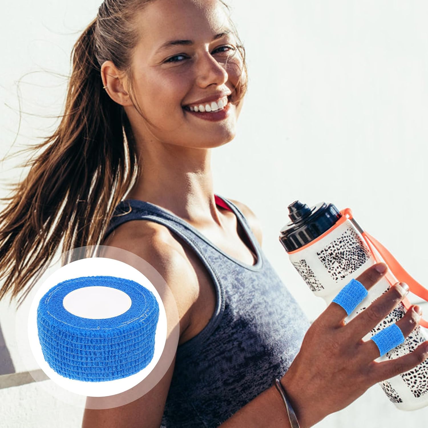 Ciieeo Self-Adhesive Elastic Finger Wrap Cohesive Sports Bandage Tape Adjustable Tension Blue 4.5m for Golf and Athletic Injury Protection