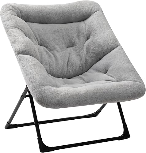 HollyHOME Silla Platillo Extra Grande, Silla Plegable Cómoda de Tamaño Grande, Silla de Lectura de Pelo Sintético para Adolescentes, Adultos, Silla