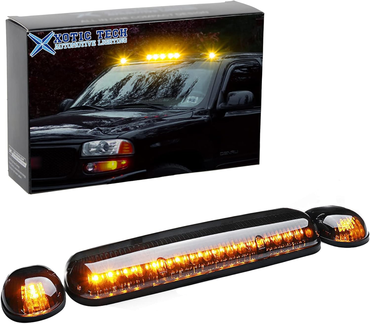 x xotic tech 3pcs Smoked Rooftop Marker LED Driving Light Lamps Exact fit Compatible with Chevrolet Silverado 1500 2500 3500 HD Classic or GMC Sierra 1500 2500 3500 HD Classic 2002-2007