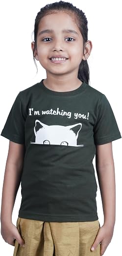 CocoBelle NYC Girl's Printed Half Sleeve T-Shirts Cotton Solid Casual Regular Fit (5-6 Years) Green