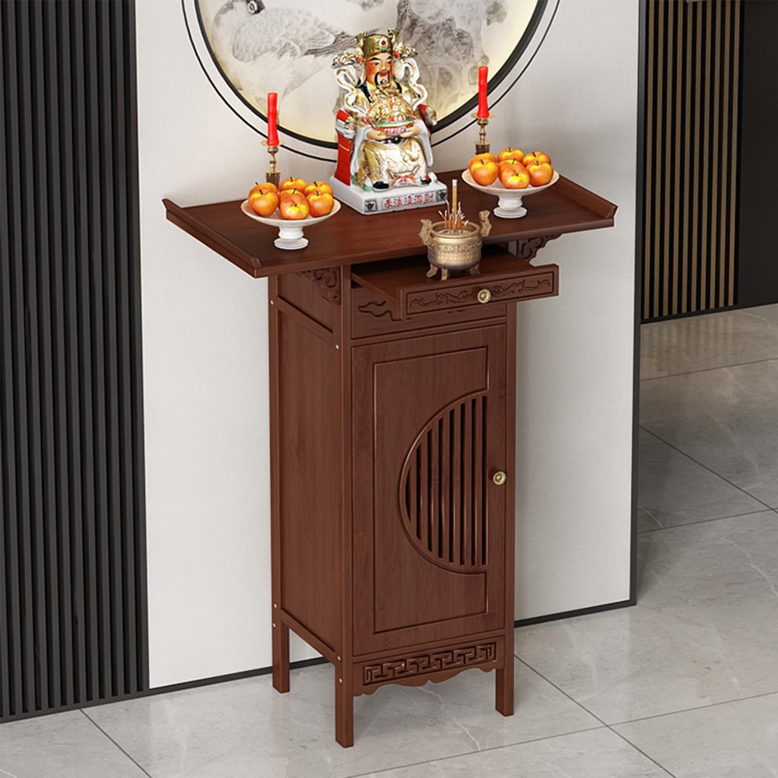 Niche d'autel Bouddha avec casiers et plateau plat pour sanctuaire de méditation