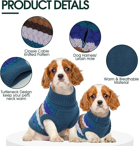 Miniatura 5 de Kuoser Suéter para perro, suéter de punto trenzado para mascotas, ropa cálida para cachorros, ropa cálida de cuello alto para perros, ropa de punto