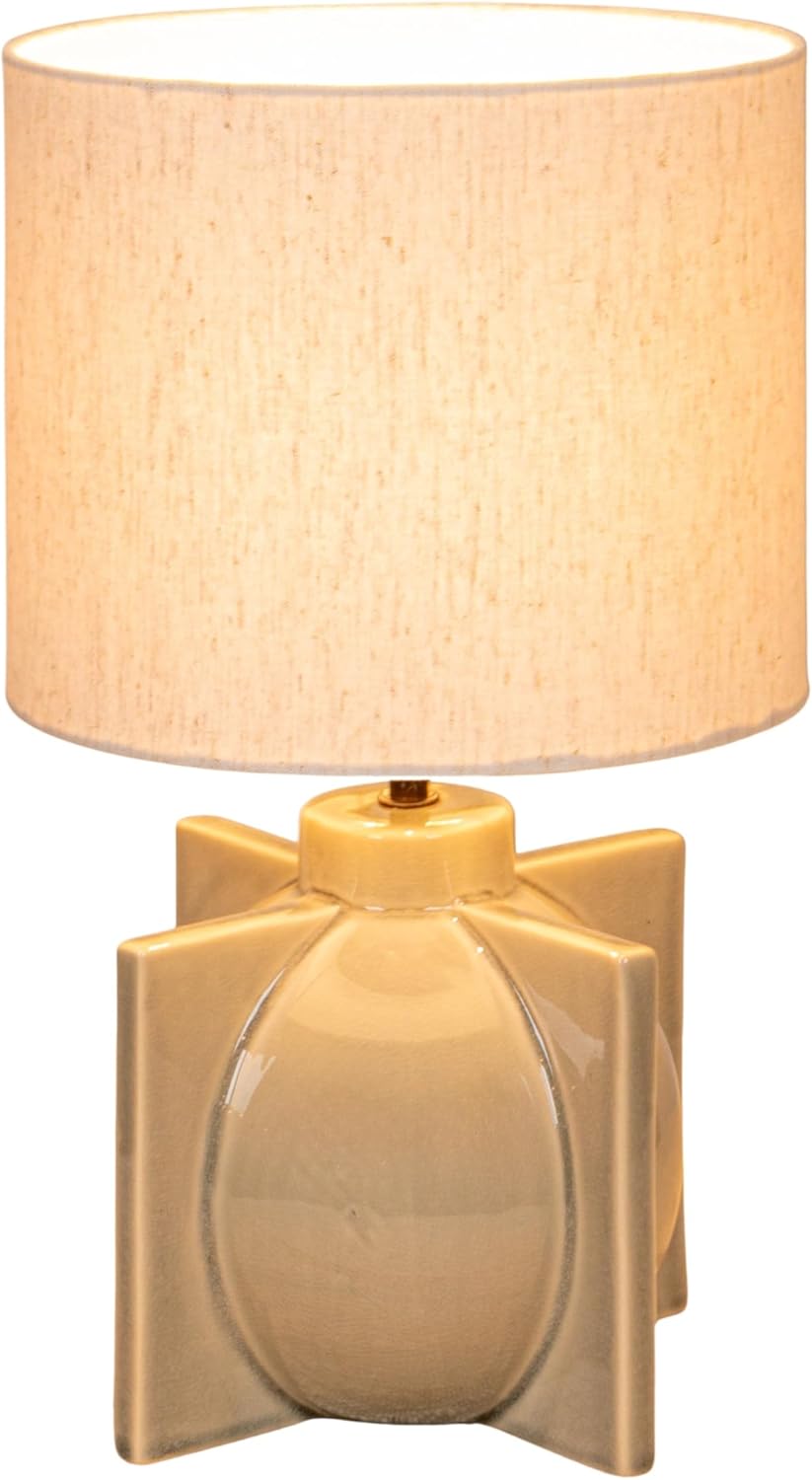Creative Co-Op Grey Ceramic Table Lamp with Crossed Base and Linen Shade