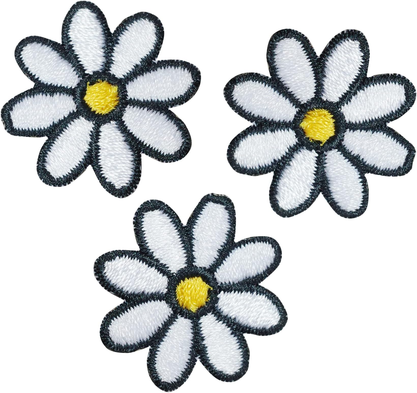 Octory 3 PCS Daisy Iron On Patches Embroidered Patch Saw On/Iron On Applique for Jeans, Hats, Bags (White)