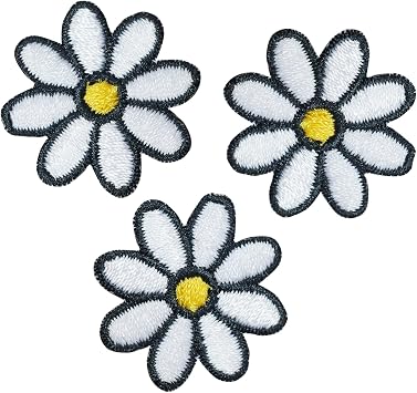 Octory 3 PCS Daisy Iron On Patches Embroidered Patch Saw On/Iron On Applique for Jeans, Hats, Bags White