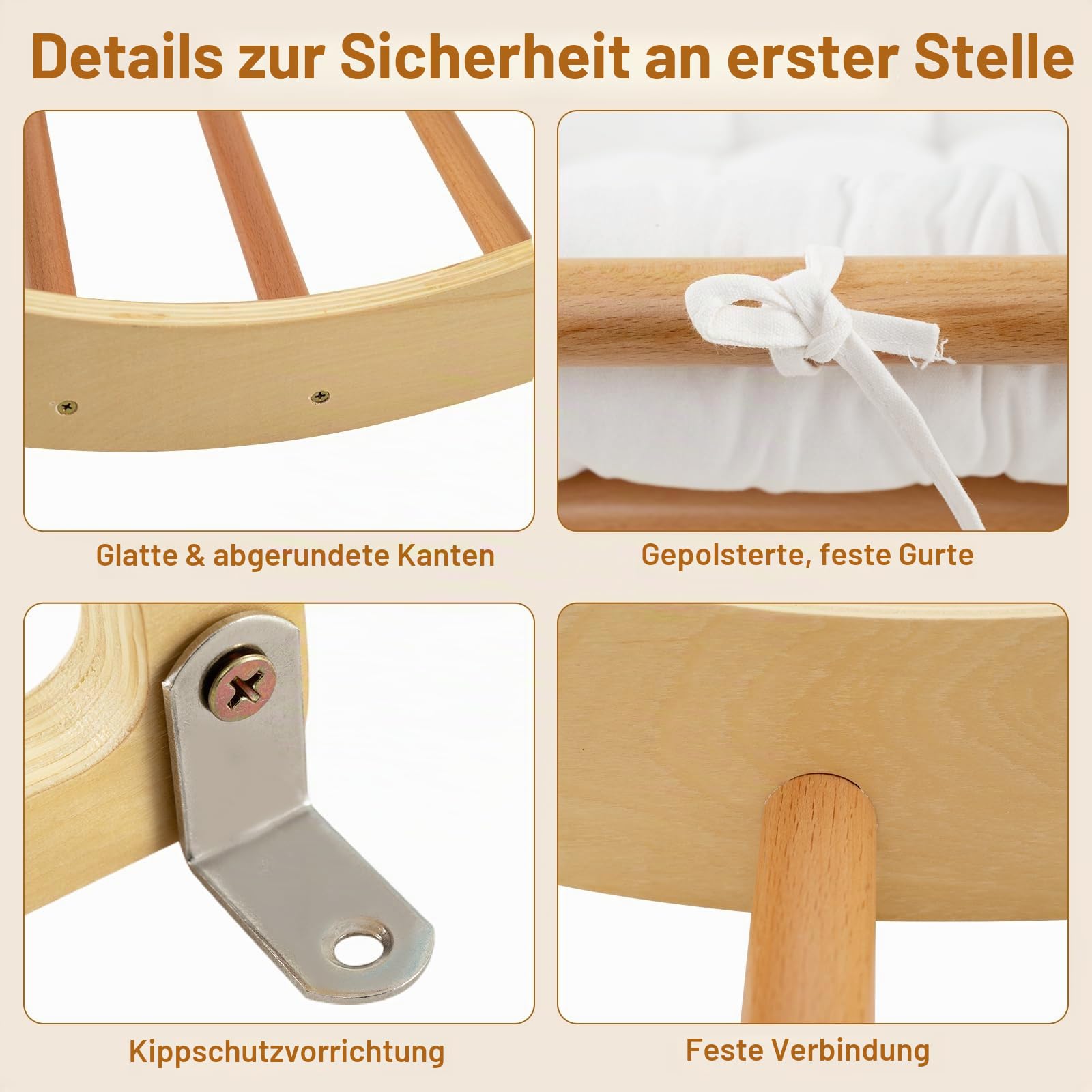 HOMASIS Kletterbogen mit Kissen, Holz Klettergerüst Indoor, Montessori Holzwippe Bogenwippe zum Wippen & Klettern, Picklerdreick Baby, Kletterdreieck Klettergeräte für Kinder ab 3 Jahre (Natur)