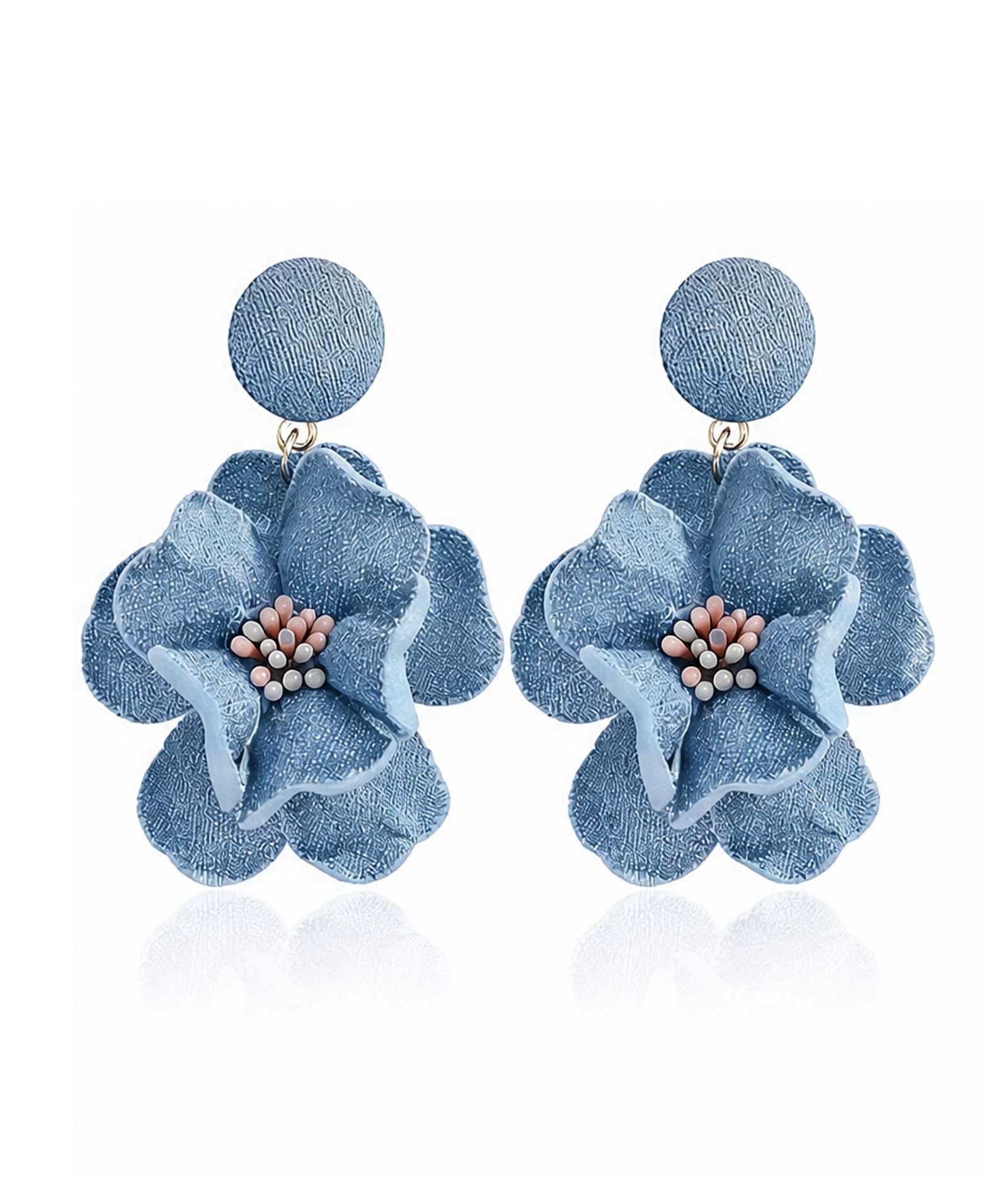 Earrings For Women Stylish, Boho Denim Camellia Floral Dangle Drop Earrings-picture-41
