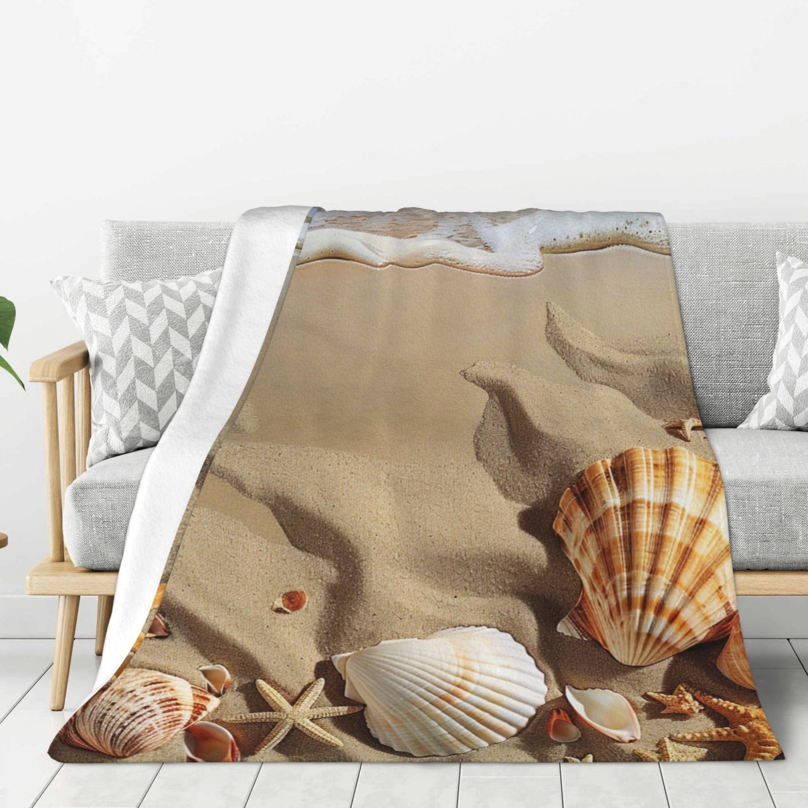 Couverture en flanelle coquillage de plage 152x203 cm chaude pour lit et canapé