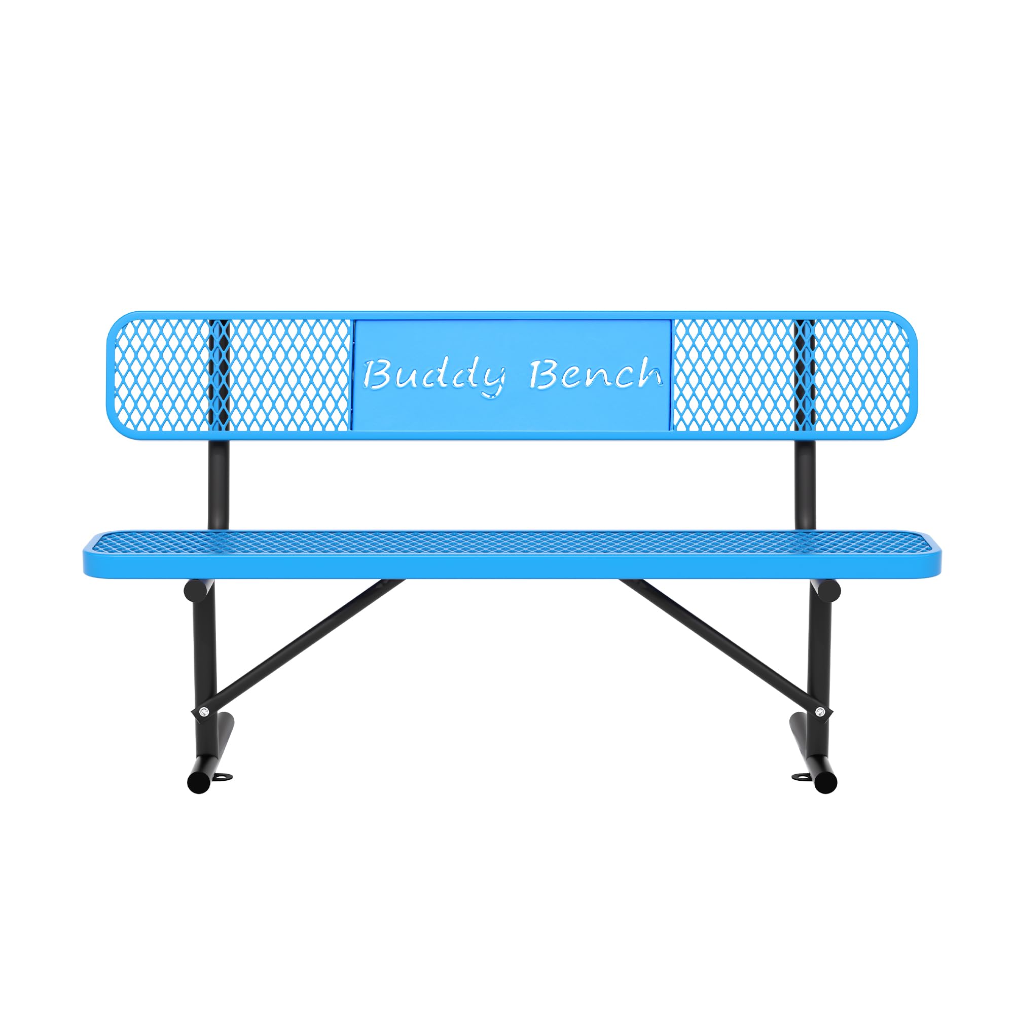 6 Feet Steel Park Bench for Outside, Outdoor Bench with Backrest & Portable Frame, Commercial Benches for Parks, School, Patio, Deck, Store,Blue