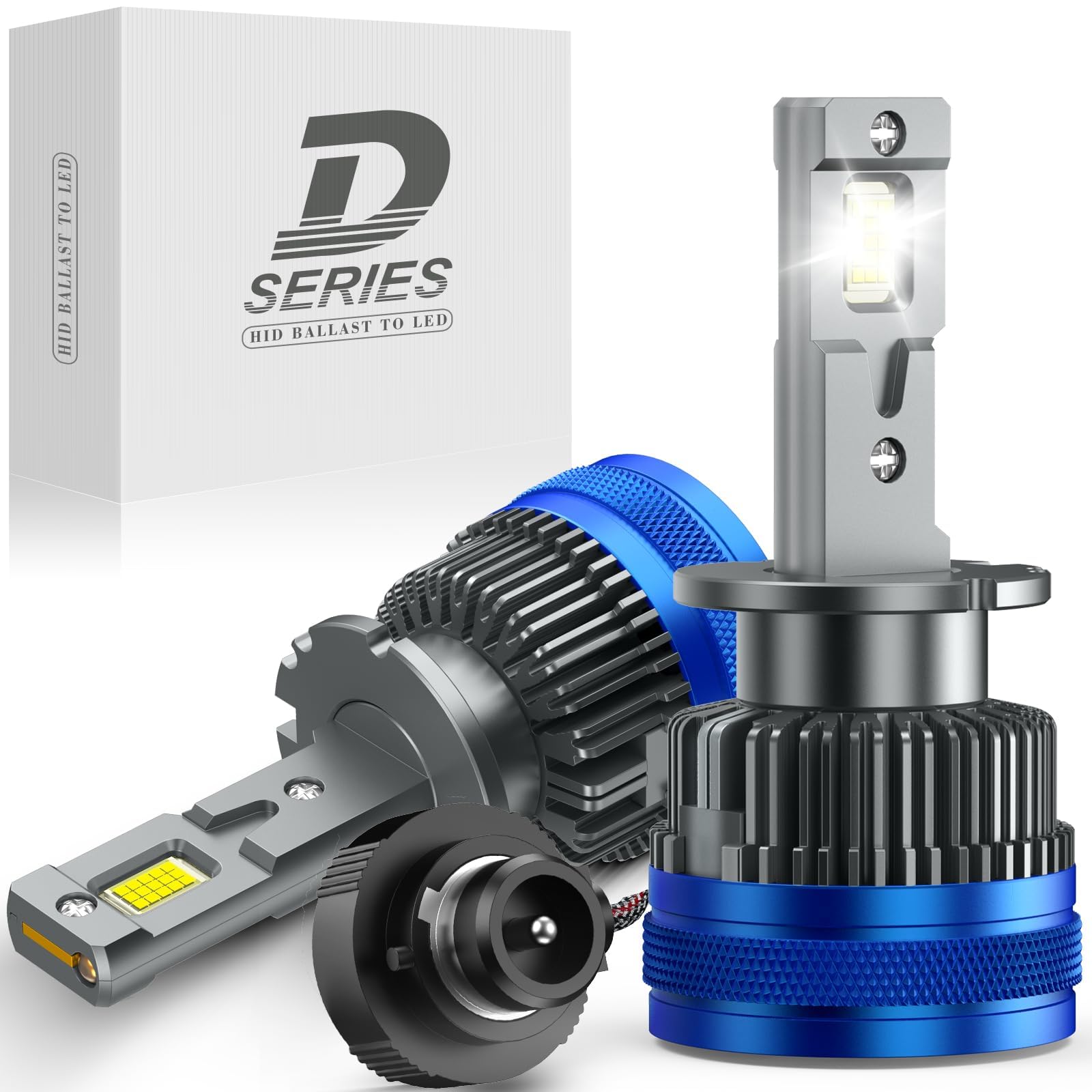 AUXIRACER D2S LED modello ventola 6500K 12V fari bianchi per furgoni, auto e moto, sostituzione LED D2S per lampade alogene e allo xeno, 2 lampadine