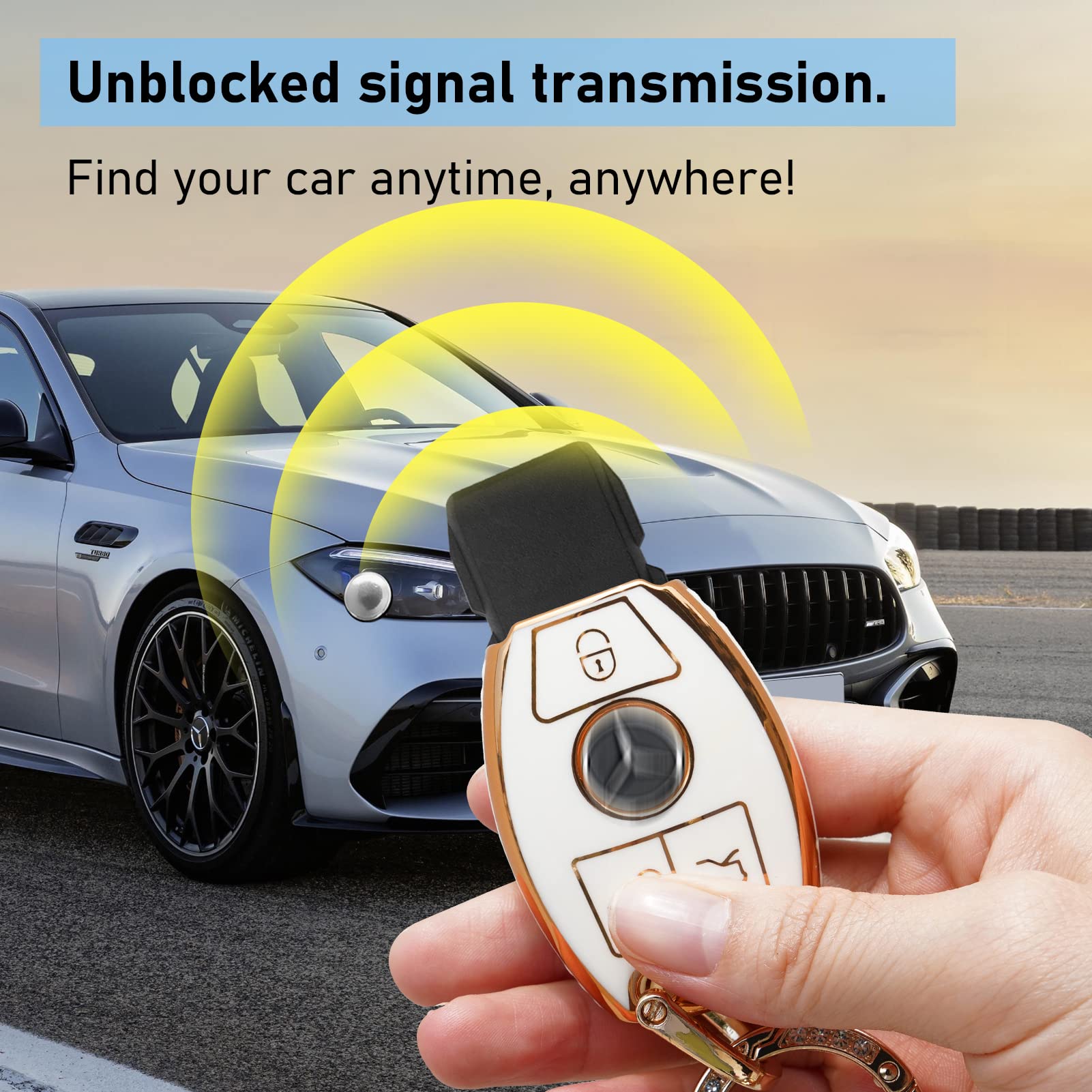 Yumzeco Cover per Chiave Auto, 3 Tasti Silicone TPU Chiavi Copri Protezione Compatibile con Mercedes Benz A B C E S R G M CLA GLA GLC GLK, Custodia per Telecomando Chiave