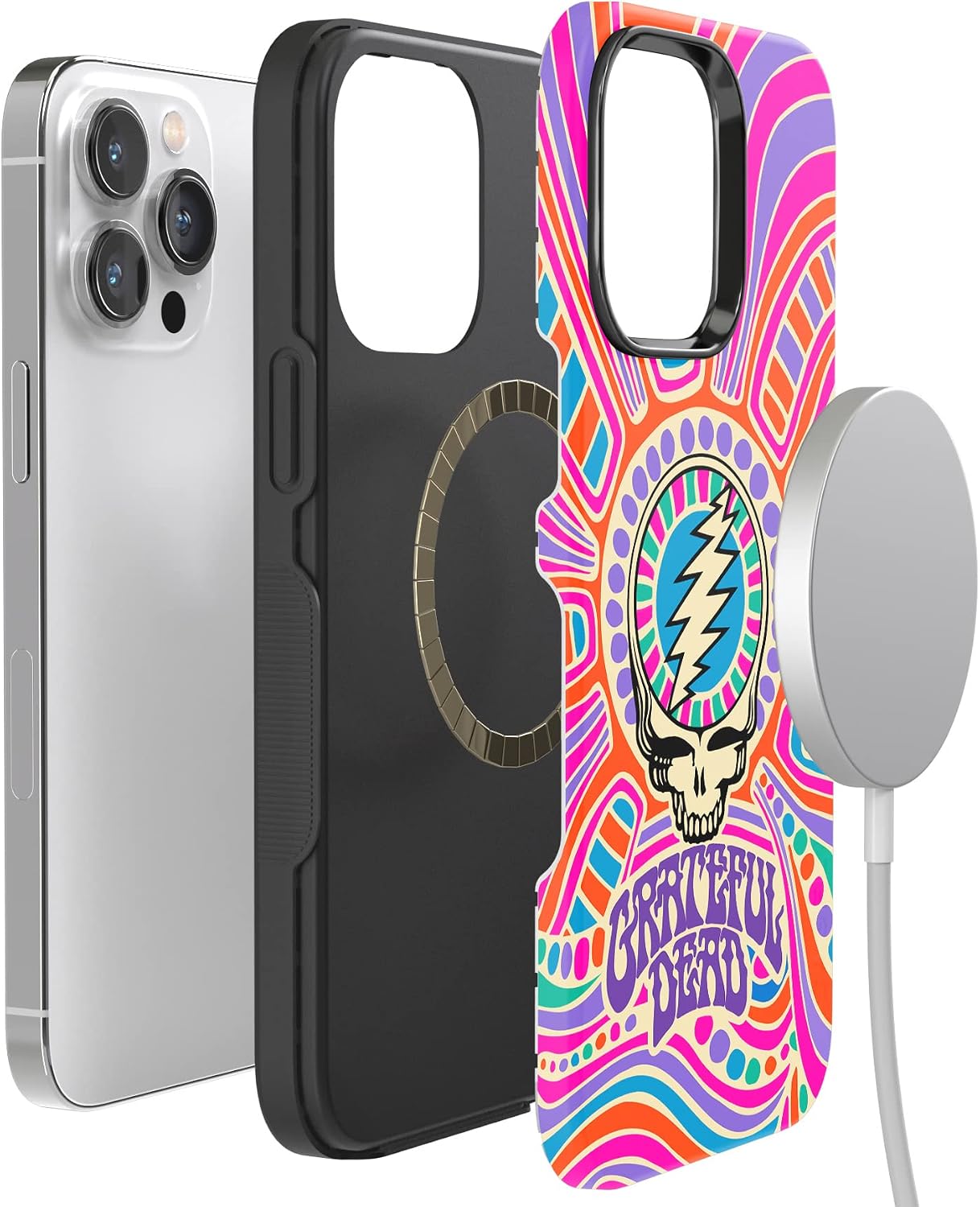 Casely iPhone 14 Pro Case | Art of Chaos | Grateful Dead Skull | Bold Protective Design | Compatible with MagSafe
