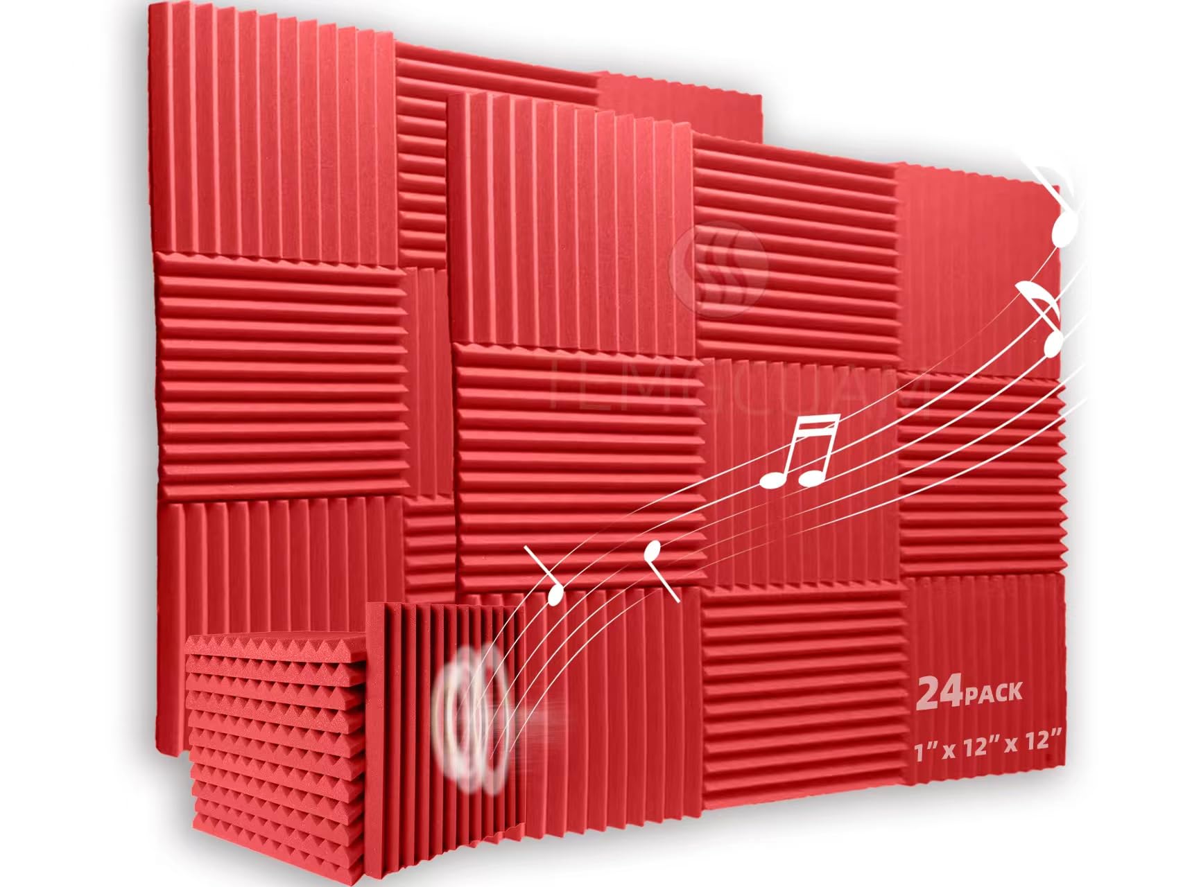 24 Pack Sound Proof Foam Panels |Acoustic Panels Self-Adhesive | 1"×12"×12" Quick-Recovery Soundproof Wall Panels | High Density Sound Dampening Panels for Home Studio (Red)