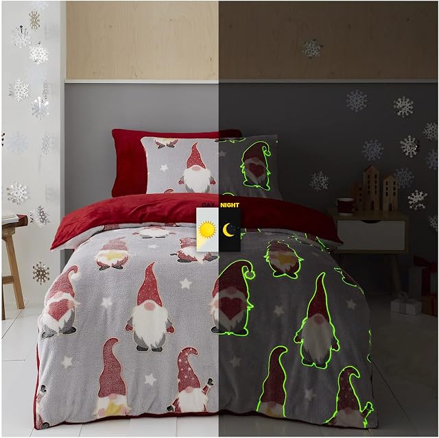 GC GAVENO CAVAILIA Reversible Fleece Duvet Cover Set, Glow in The Dark Children Bedding Single, Fluffy Quilt Covers, Charcoal