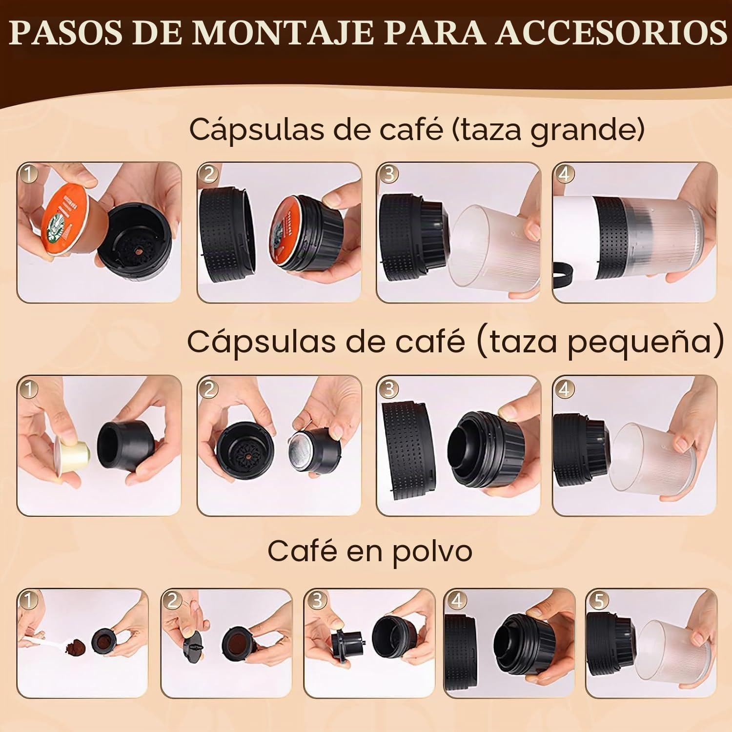 Máquina de café expreso portátil, autocalentamiento de 4 a 6 minutos, cafetera portátil 3 en 1, carga de tiempo lento, 50 cápsulas, para una pequeña