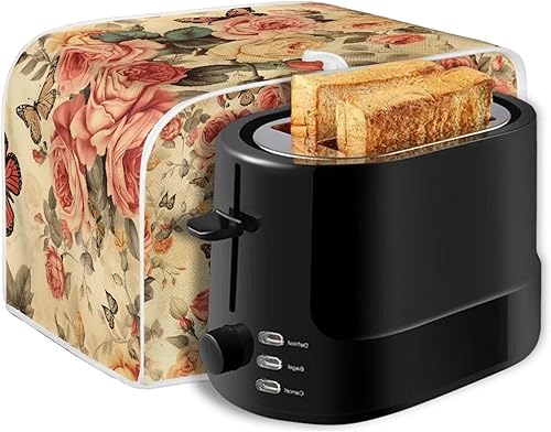 Miniatura 7 de Eheartsgir Cubierta para tostadora retro con diseño de rosas y mariposas de 4 rebanadas, horno, tostadora, a prueba de polvo, cubierta de
