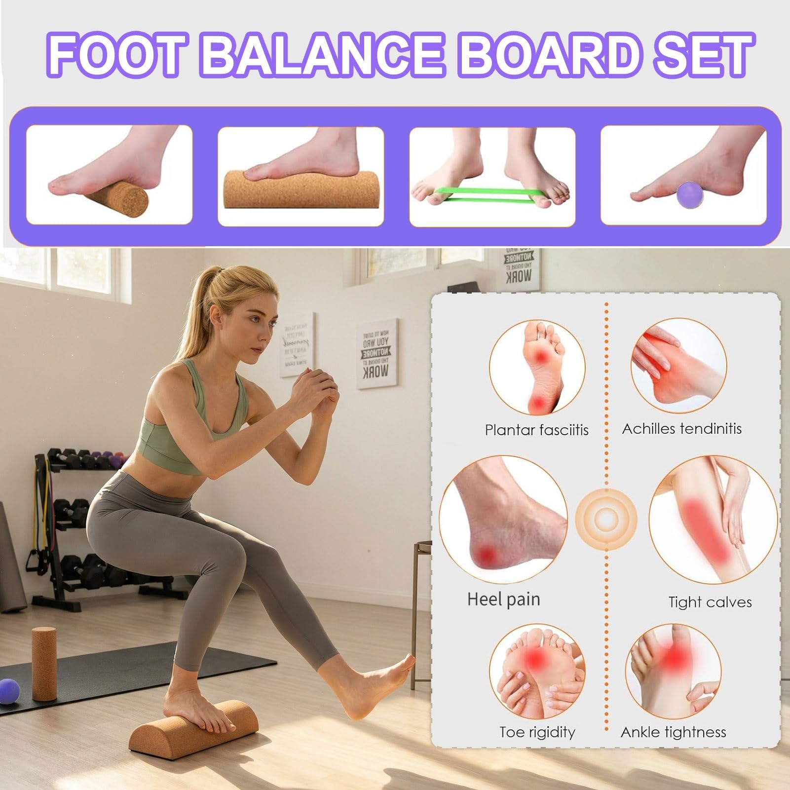 Liège Pied Balance Board Set Proprioception Cheville Planche d'équilibre Pieds Rouleau en Liège pour l'équilibre, Stabilité et Renforcement Musculaire des Pieds