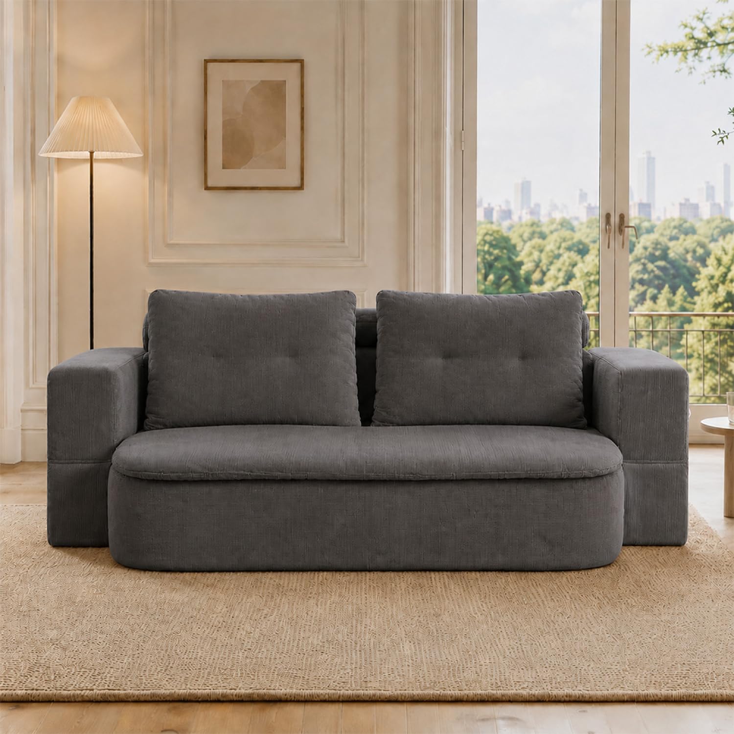 Canapé Compressé Convertible WATFORD 2 Places 115 cm Gris Polyester
