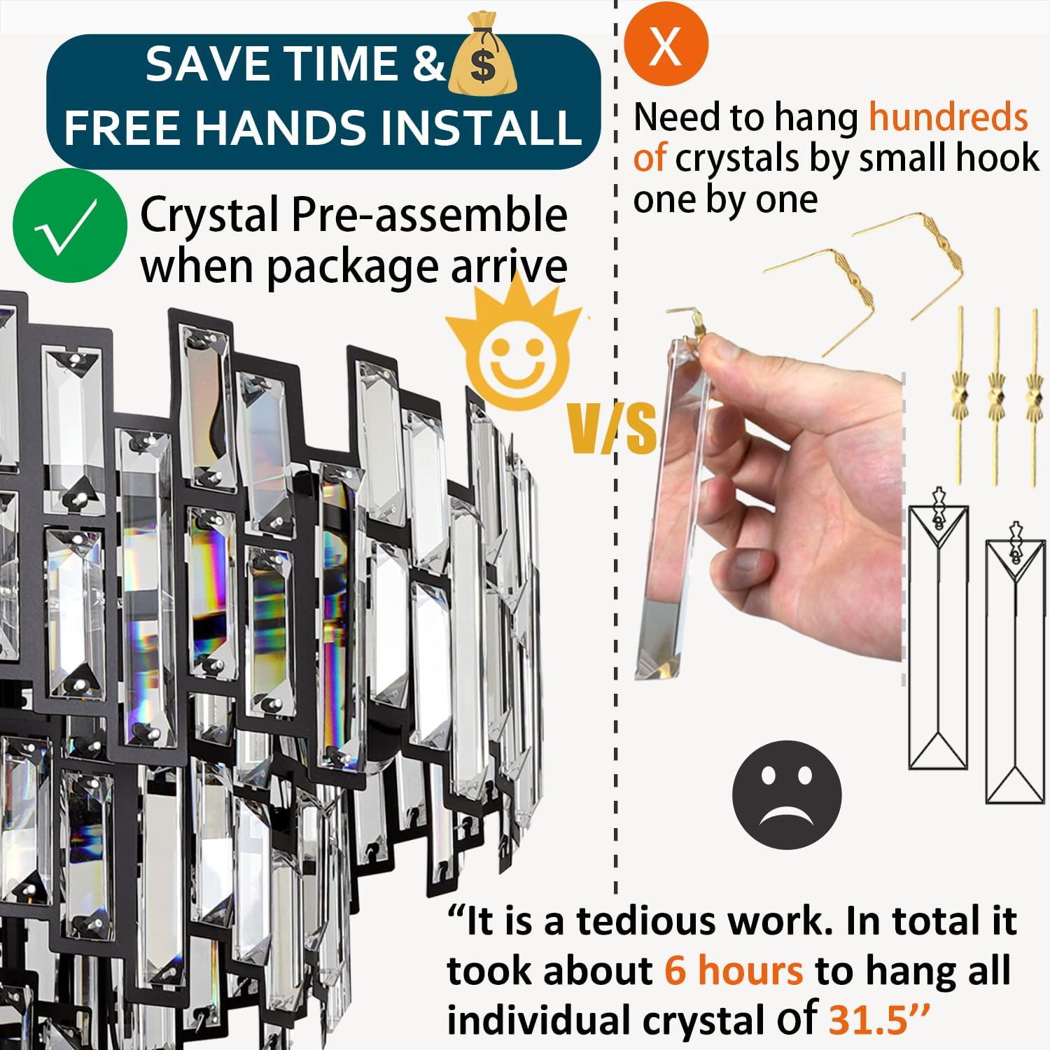 Modern Crystal Chandelier Lighting Hall Grand Living Room Stairway Chandeliers Pendant Light Fixture for High Ceiling Hanging Round Large Black