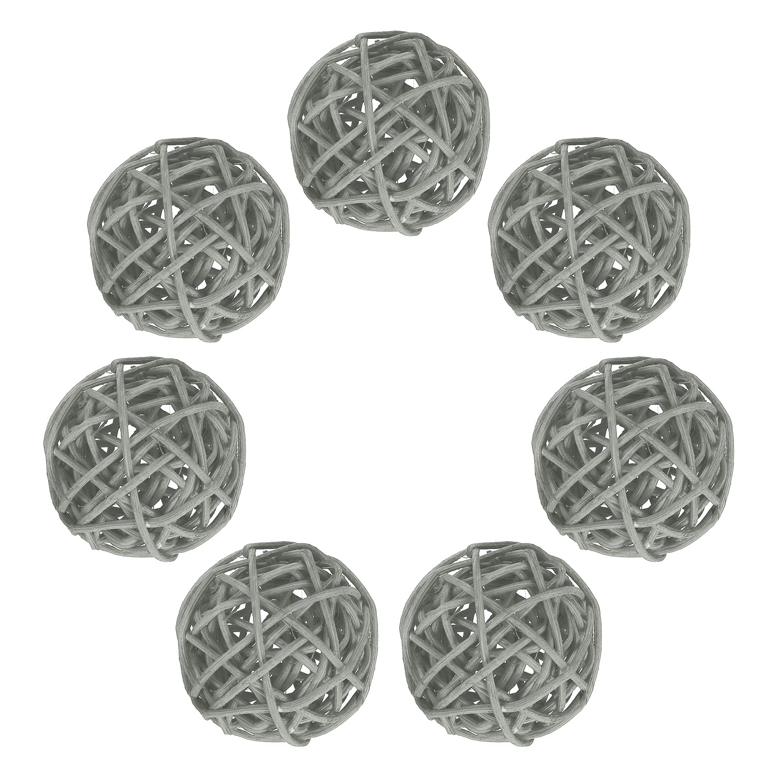 sourcing map 7Pcs Gray Wicker Rattan Balls for Bowl Centerpiece 2 Inch Dia Rattan Wicker Twig Orbs Spheres Decorative Balls for Vase Home Dining Table Wedding Decor