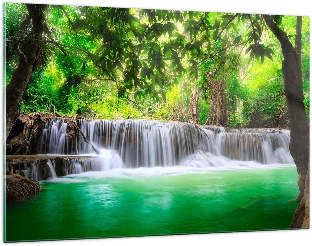 ARTTOR Glass Wall Art Picture Photo Landscape Waterfall National Park Nature 120x80cm Art Glass Prints Art prints Artwork Modern Glass Pictures for Home Decorations Living Room Bedroom GAA120x80-2502