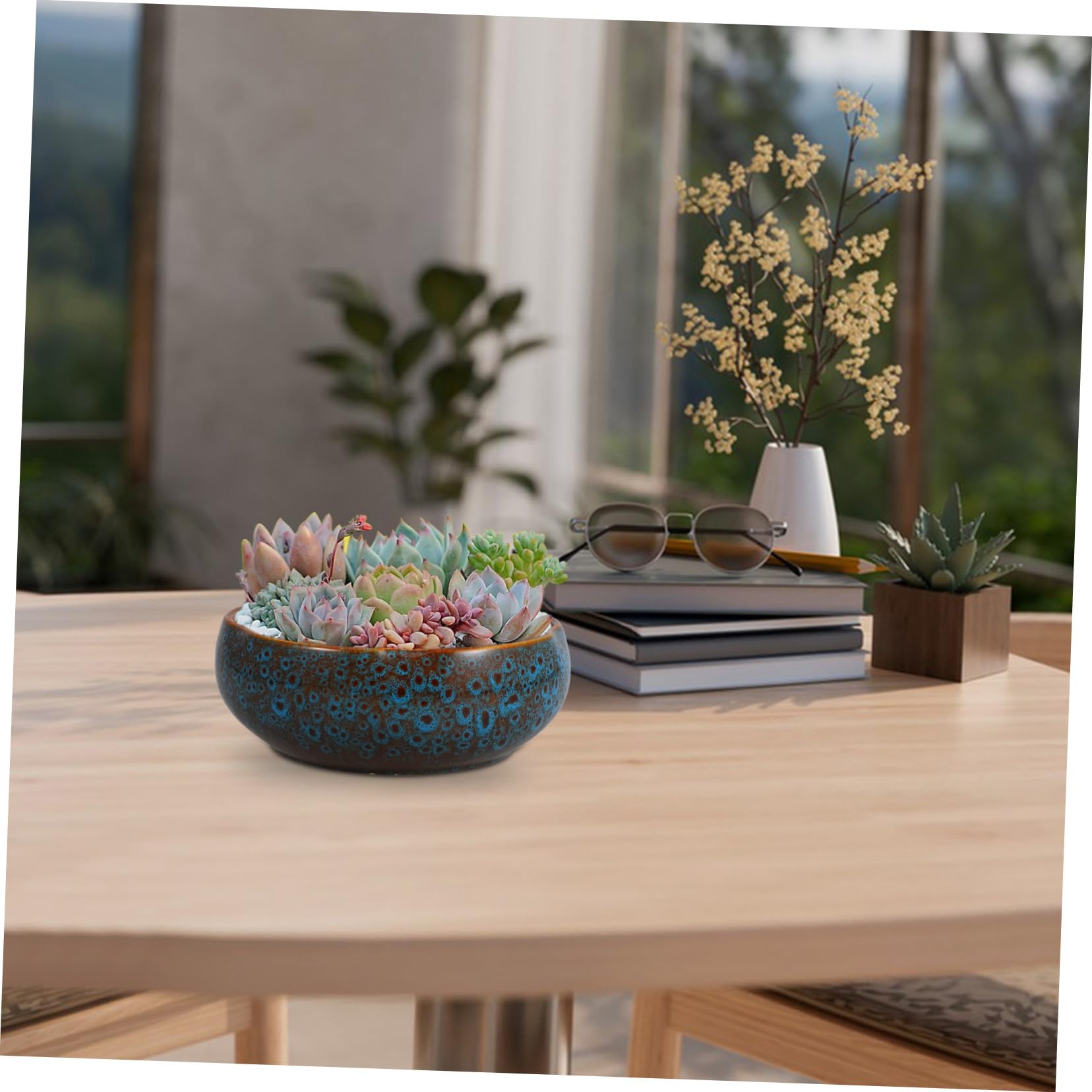 Porzellan Hydroponischer Blumentopf ohne Abflussloch Großer Keramik Pflanzkübel für Zimmerpflanzen Wie Lotus und Narzissen Wasserspeichernder Übertopf für Balkon und Wohndeko