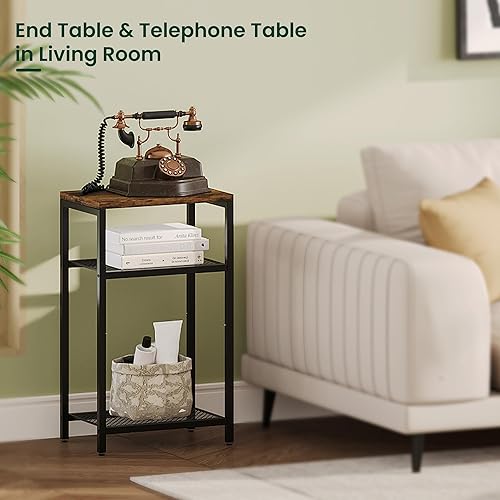 Miniatura 5 de Mesa auxiliar, mesa auxiliar de 3 niveles con almacenamiento, mesa de teléfono alta, mesita de noche para espacios pequeños, marco de metal